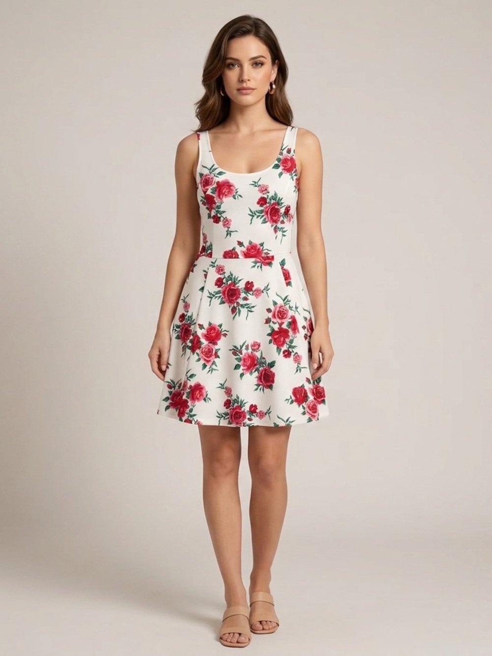 H&M Divided White Red Rose Floral dress (002)
